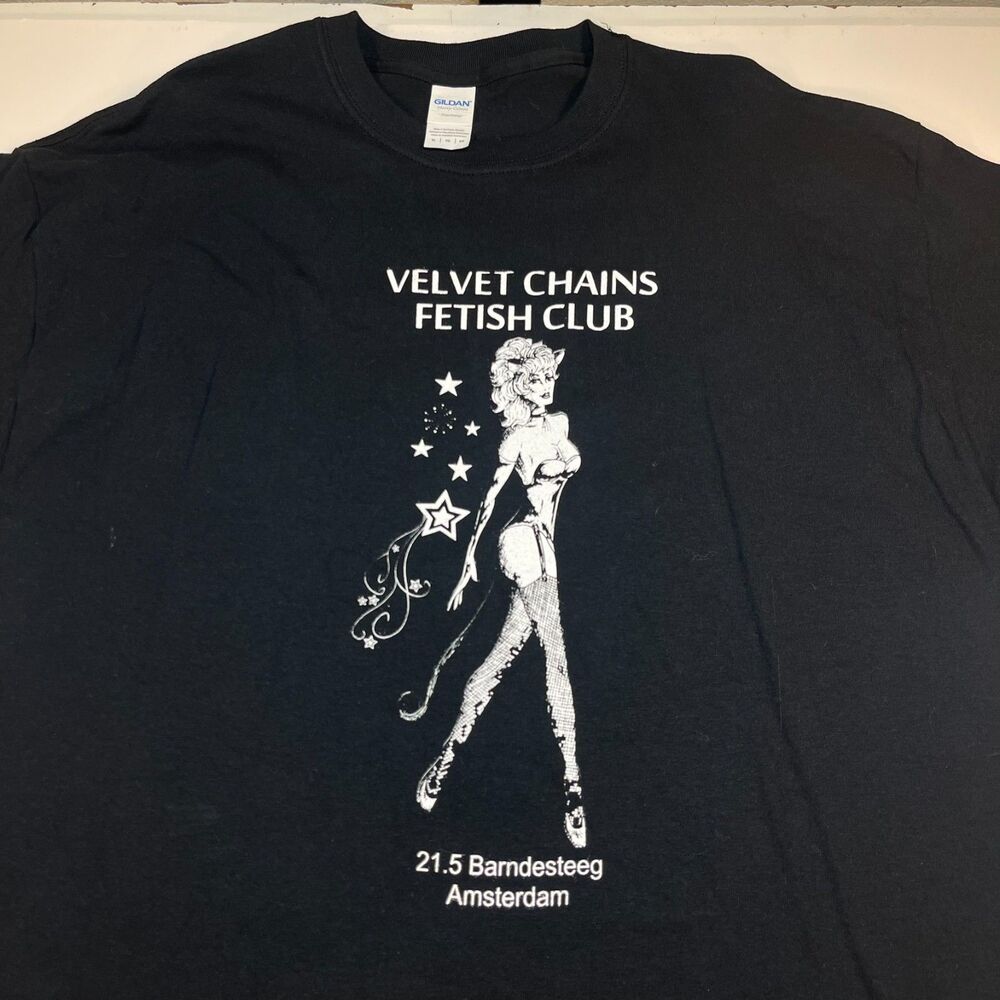 NEW VELVET CHAINS Pin Up Girl Sex Club Dive Bar Rocker TEE T SHIRT Sz Mens XL